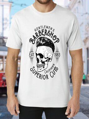 Gentlemen's Barbershop Skull Graphic Tee - White